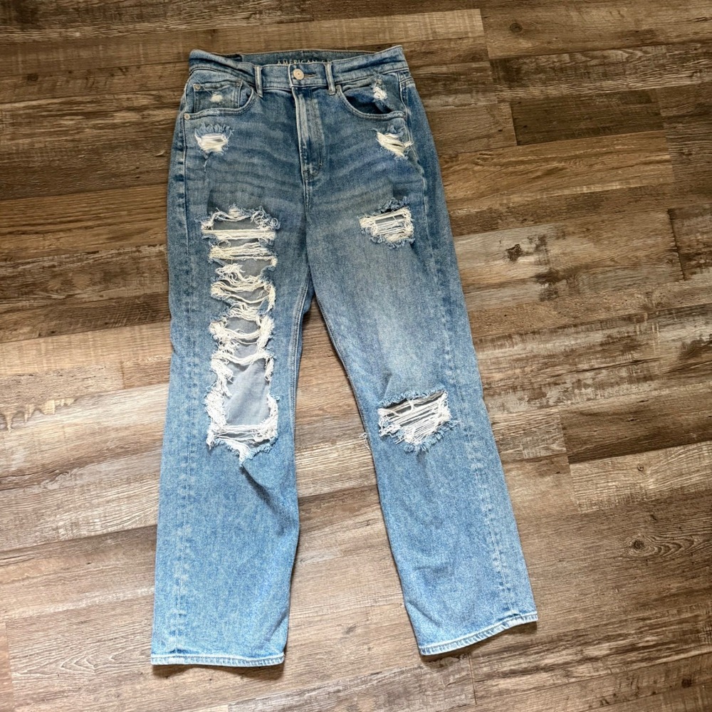 American Eagle Highest Rise 90s Boyfriend Distressed Jeans Womens 10 Regular - Picture 2 of 8
